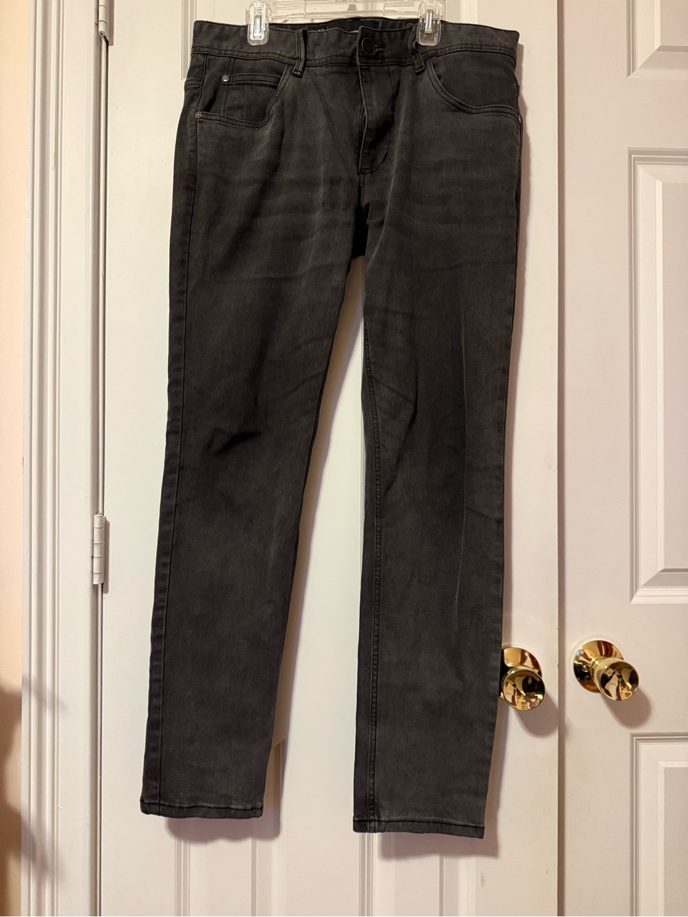 DIVERSE Men's Washed Black Slim Jeans Size 34x32 Moto Detail Pockets